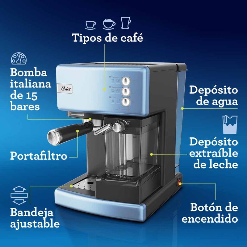 Cafetera automática de espresso celeste Oster® PrimaLatte™ BVSTEM6603CC -  Productos y accesorios originales Oster ®