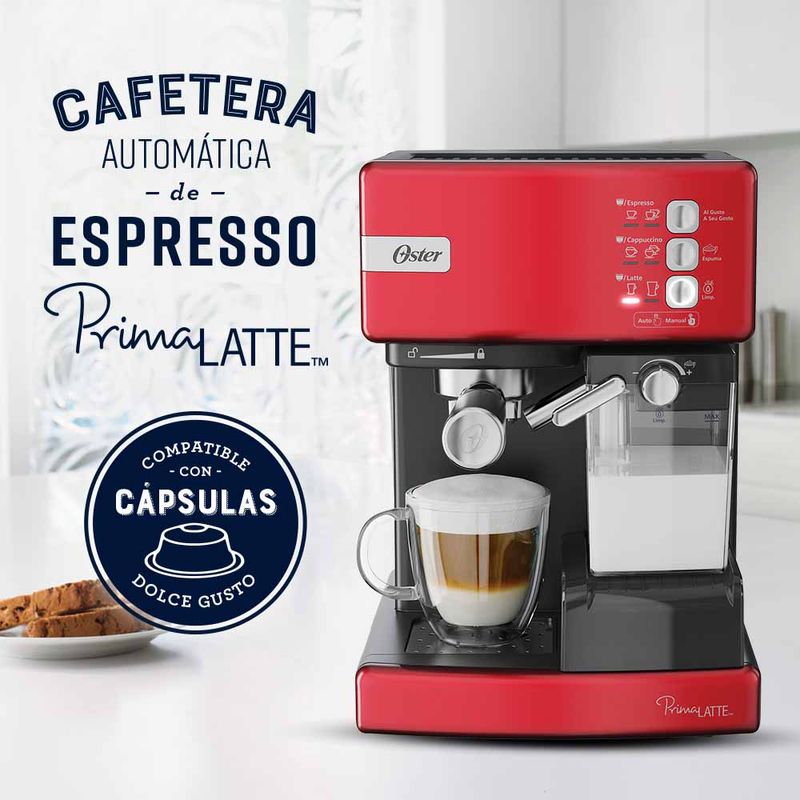 Cafetera automática de espresso roja Oster® PrimaLatte™ BVSTEM6603R -  Productos y accesorios originales Oster ®