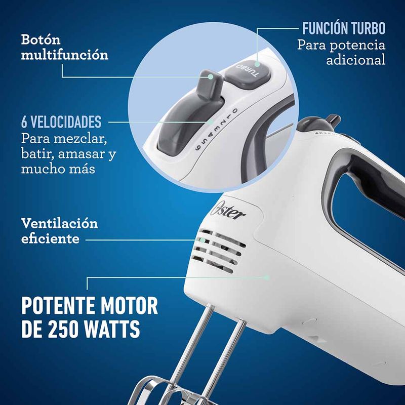 Kit Batidora de mano Oster® blanca 6 velocidades y función turbo