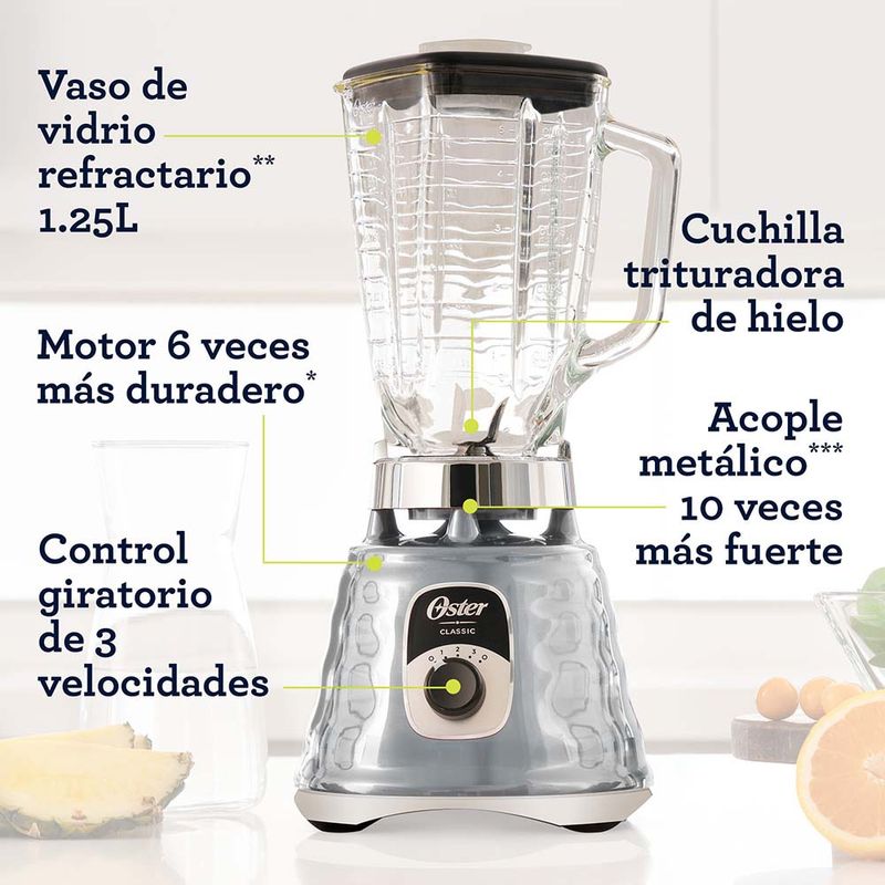 Licuadora clásica Oster® cromada 3 velocidades con perilla