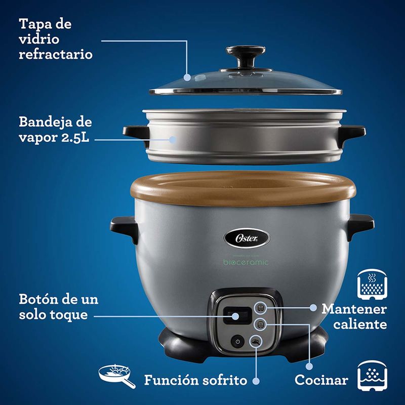 Arrocera multiusos Oster® con función sofrito y recubrimiento Bioceramic®  infundido con aceite de oliva CKSTRC7130S - osterpe