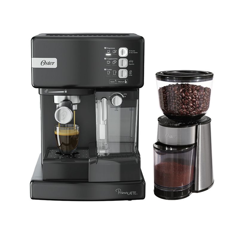 2---Cafetera-automatica-de-espresso-negro-metalico-Oster®-PrimaLatte™-BVSTEM6603B---Molinillo-de-cafe-Oster®-con-18-ajustes-BVSTBMH23
