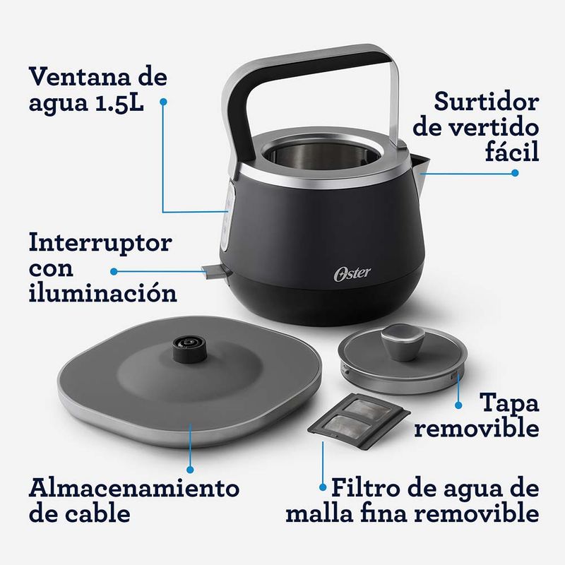 Hervidor eléctrico de vidrio con selección de temperatura e infusor de té  BVSTKT8990 - Productos y accesorios originales Oster ®