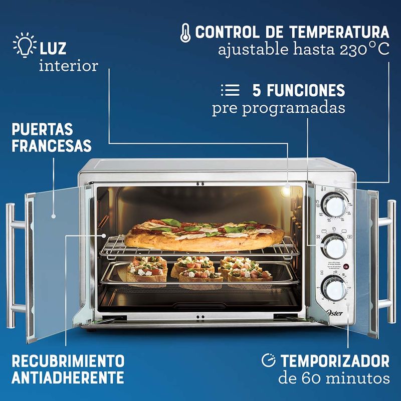 Horno con freidora de aire Oster® de 42 litros de puertas estilo francés