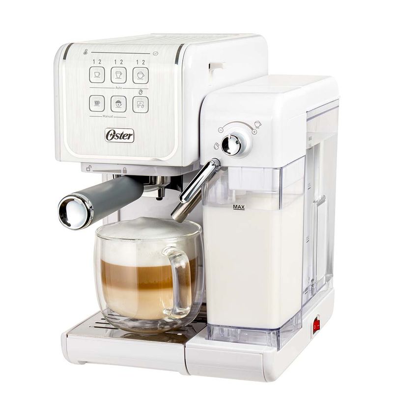 Kit Cafetera automática de espresso roja Oster® PrimaLatte™ BVSTEM6603R y  Molinillo de café Oster® con 18 ajustes - Productos y accesorios originales  Oster ®