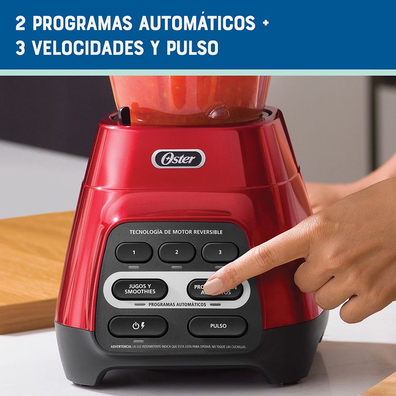 Licuadora Oster roja con programas automaticos tecnologia reversible y vaso Blend N Go BLSTPYG1310RBG Oster Chile