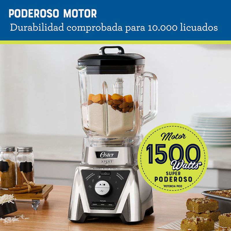 Licuadora Xpert Series niquelada con control de textura y un Blend N Go BLST3BCPG Oster Chile