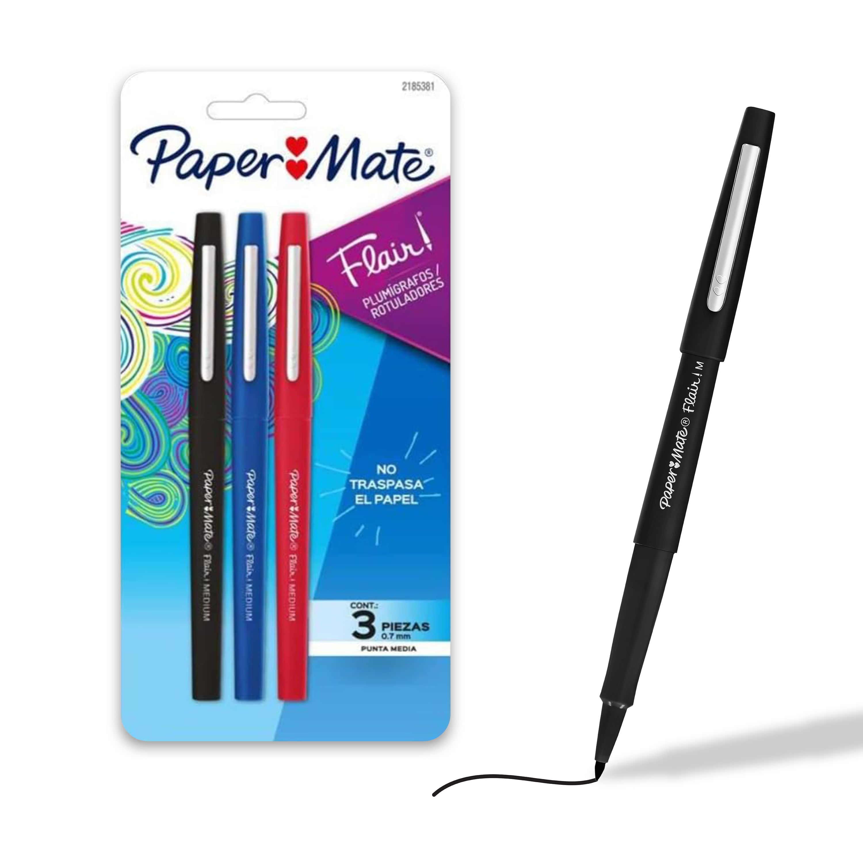 Paper Mate® Flair Rotuladores, Punta Media (0.7mm), 3 unidades, 2185381