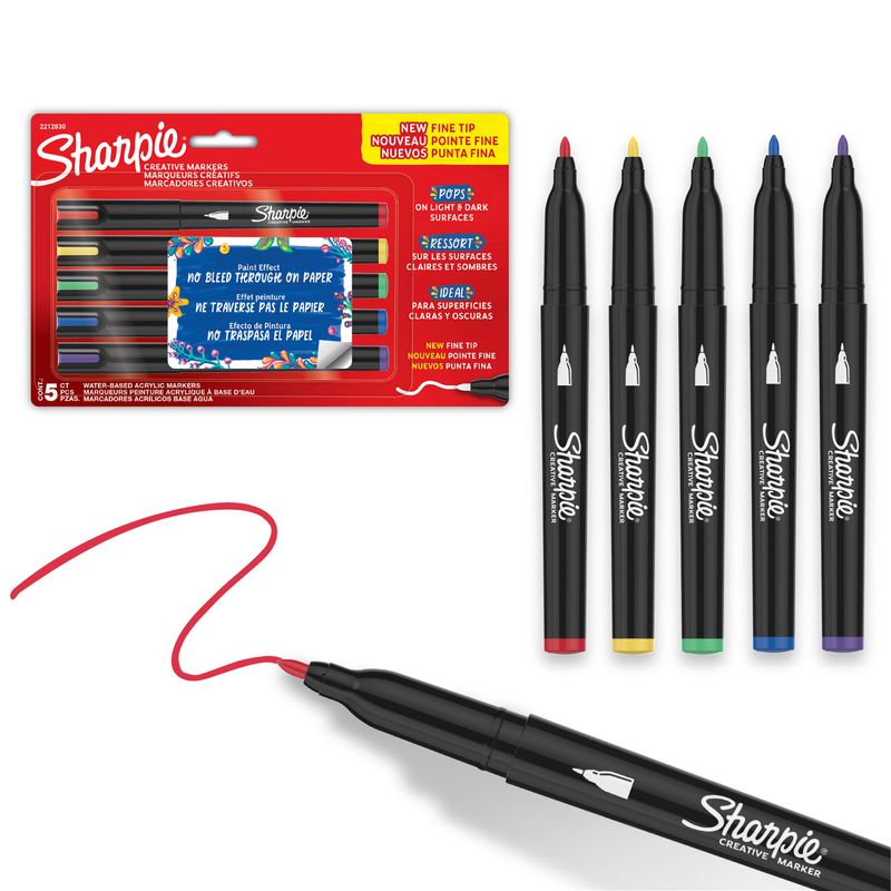 Marcador Sharpie® acrílico punta fina, 5 piezas