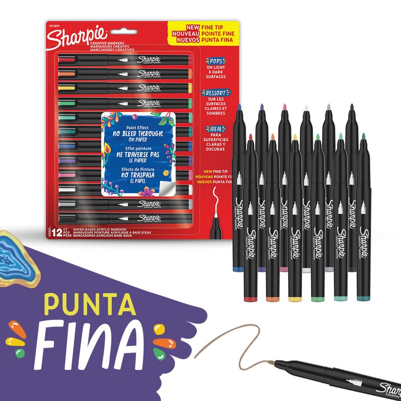 Marcador Sharpie® acrílico punta fina, 12 piezas
