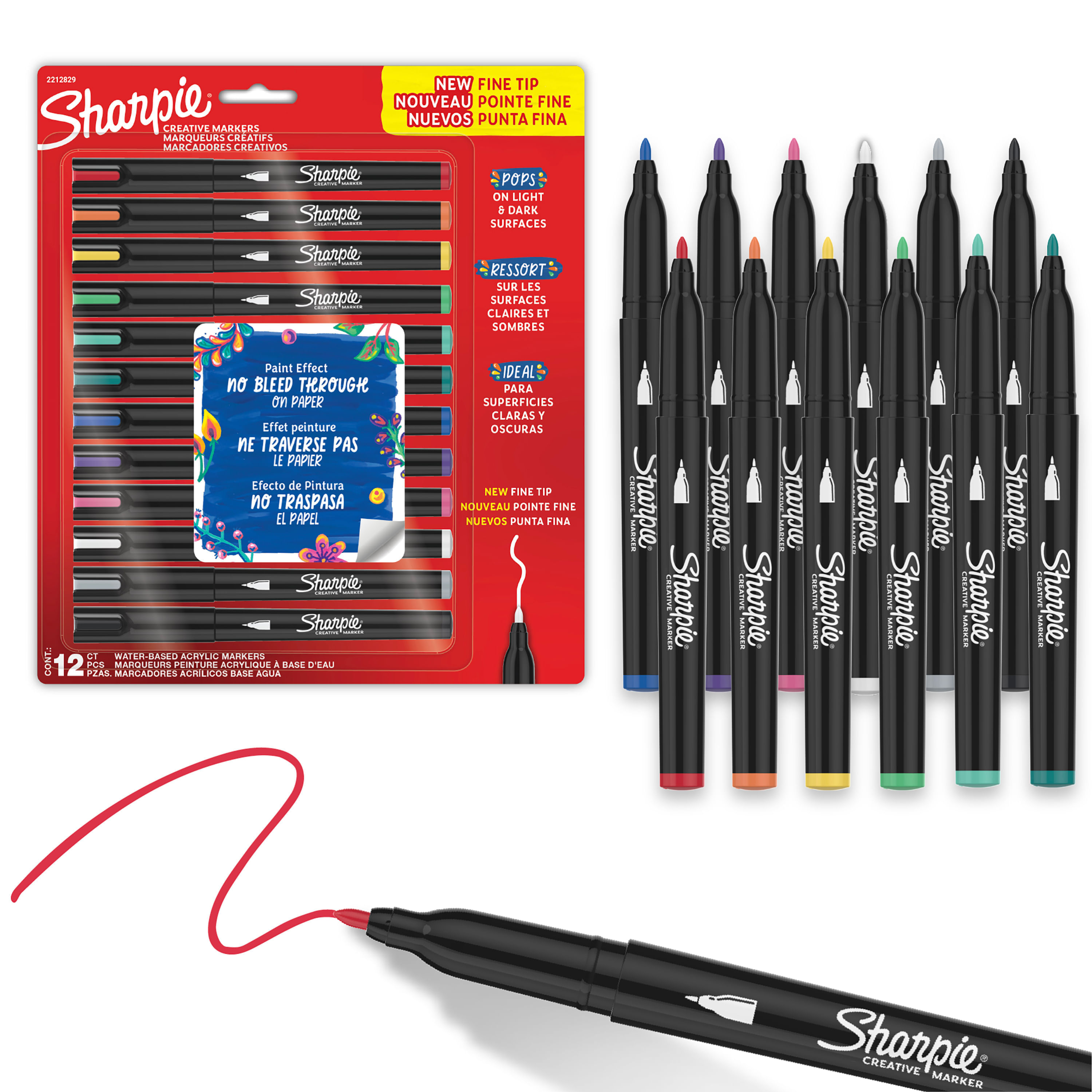 Marcador Sharpie® acrílico punta fina, 12 piezas