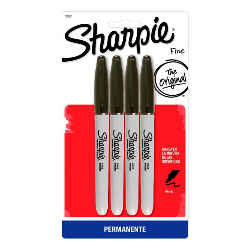 Marcadores permanente Sharpie punta fina blíster x 4 color negro