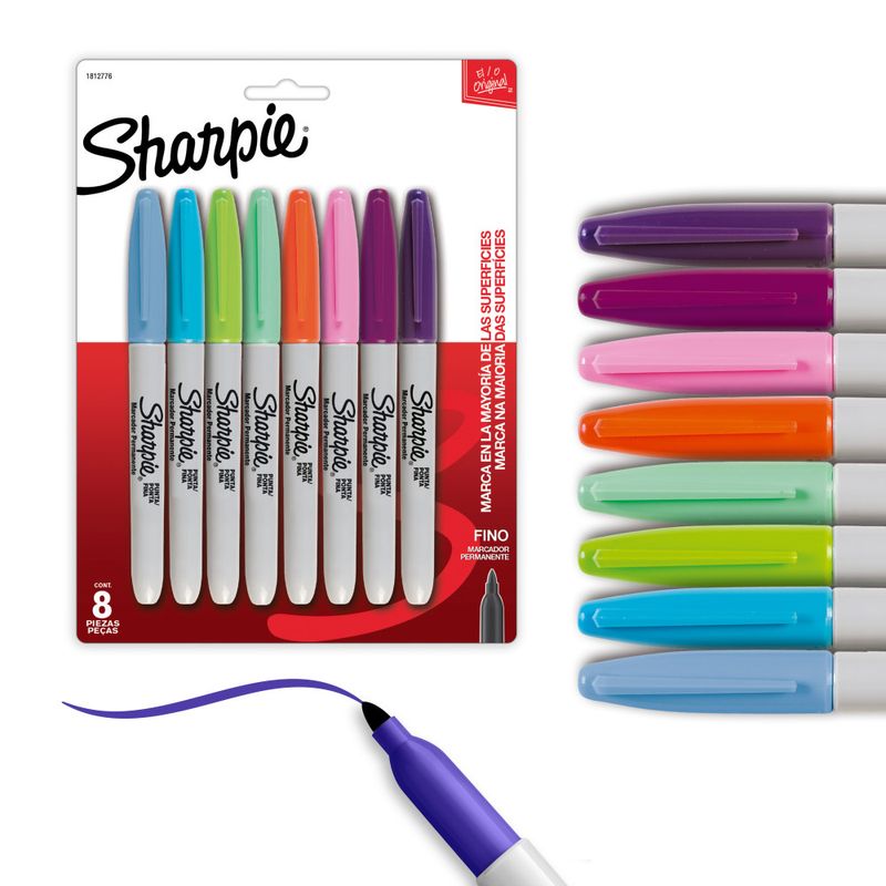 Marcadores permanente Sharpie punta fina blíster x8 colores fashion